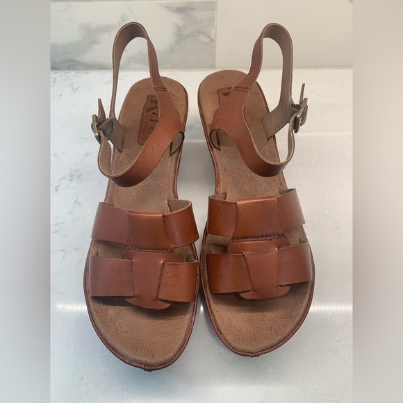 Kork-Ease Shoes - Kork-Ease Della Brown Leather Platform Sandals with Ankle Strap Size 10​